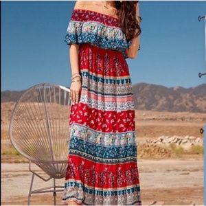 Patrons Of Peace Off Shoulder Boho Maxi Dress XS